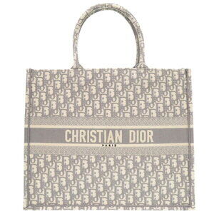 Christian Dior Book Tote Oblique Embroidery Gray Canvas Bag